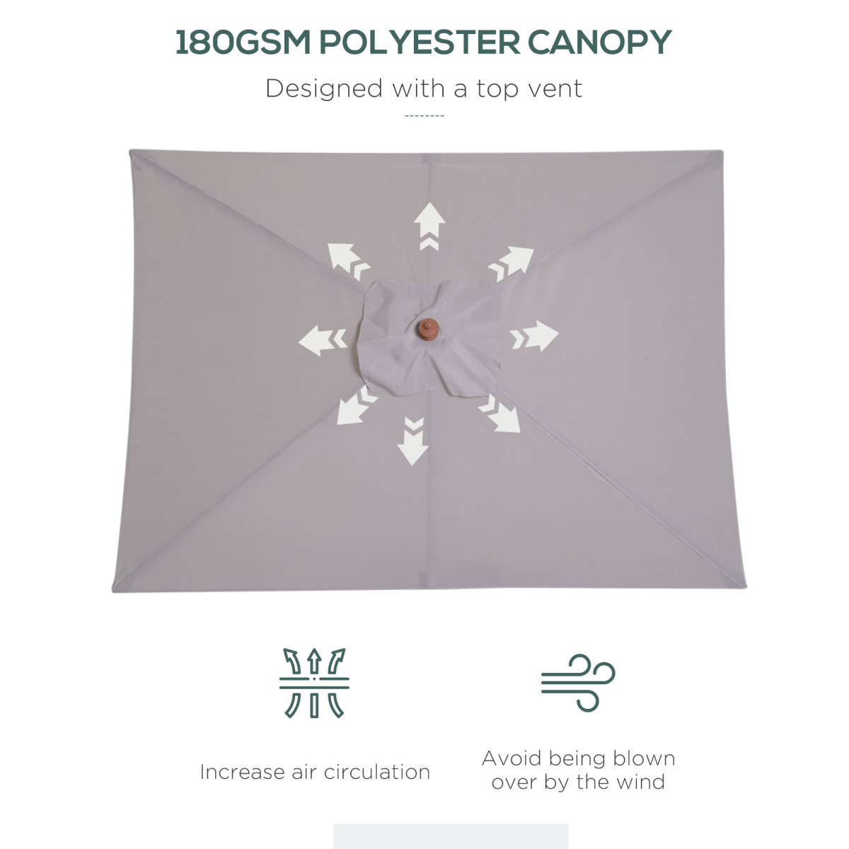 Outsunny Wooden Tilting Patio Umbrella, Grey, 6-Rib Sunshade