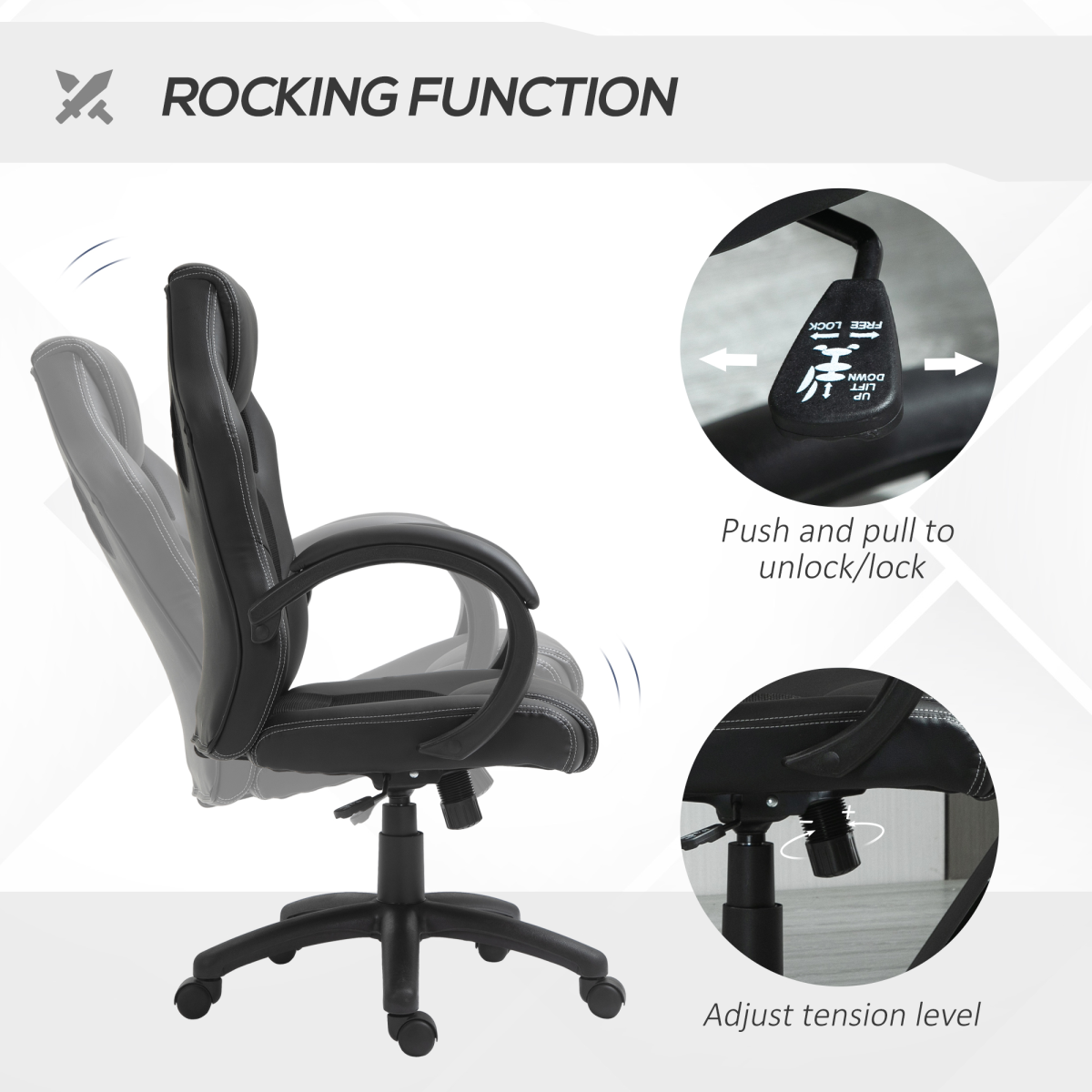 Vinsetto Executive Racing Swivel Gaming Office Chair, PU Leather, Black