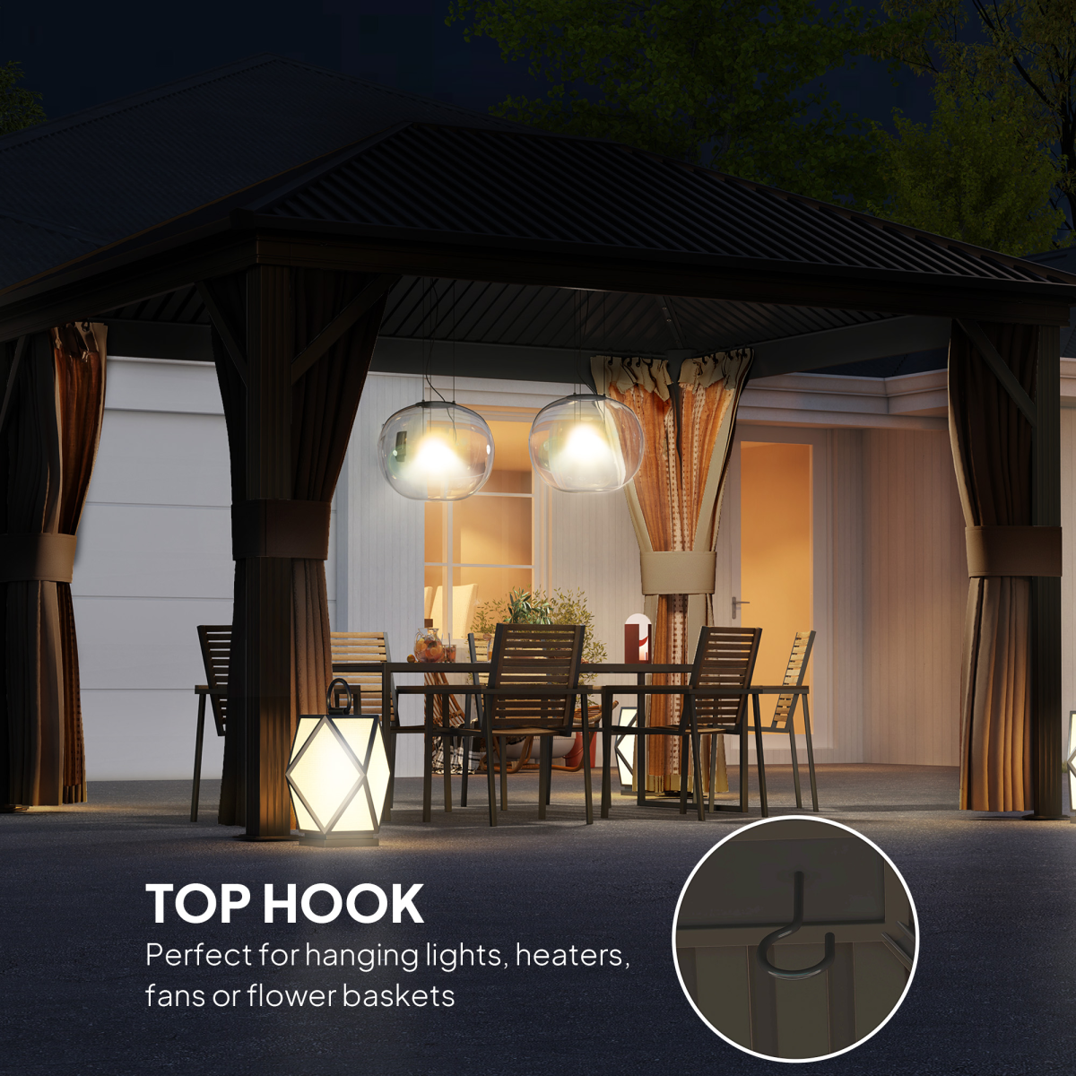 Outsunny 3.63 x 3m Metal Hardtop Garden Gazebo with Screened Curtains, Brown