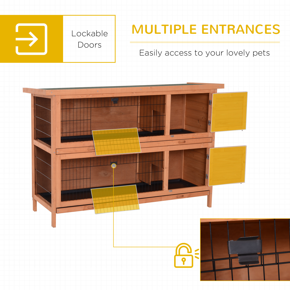 PawHut Outdoor Two-Tier Rabbit Hutch for Two Rabbits with Removable Trays and Divider