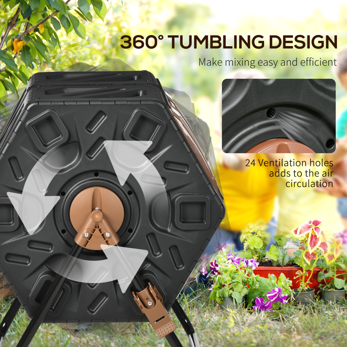 Outsunny 130L Dual Chamber Rotating Compost Bin with Ventilation