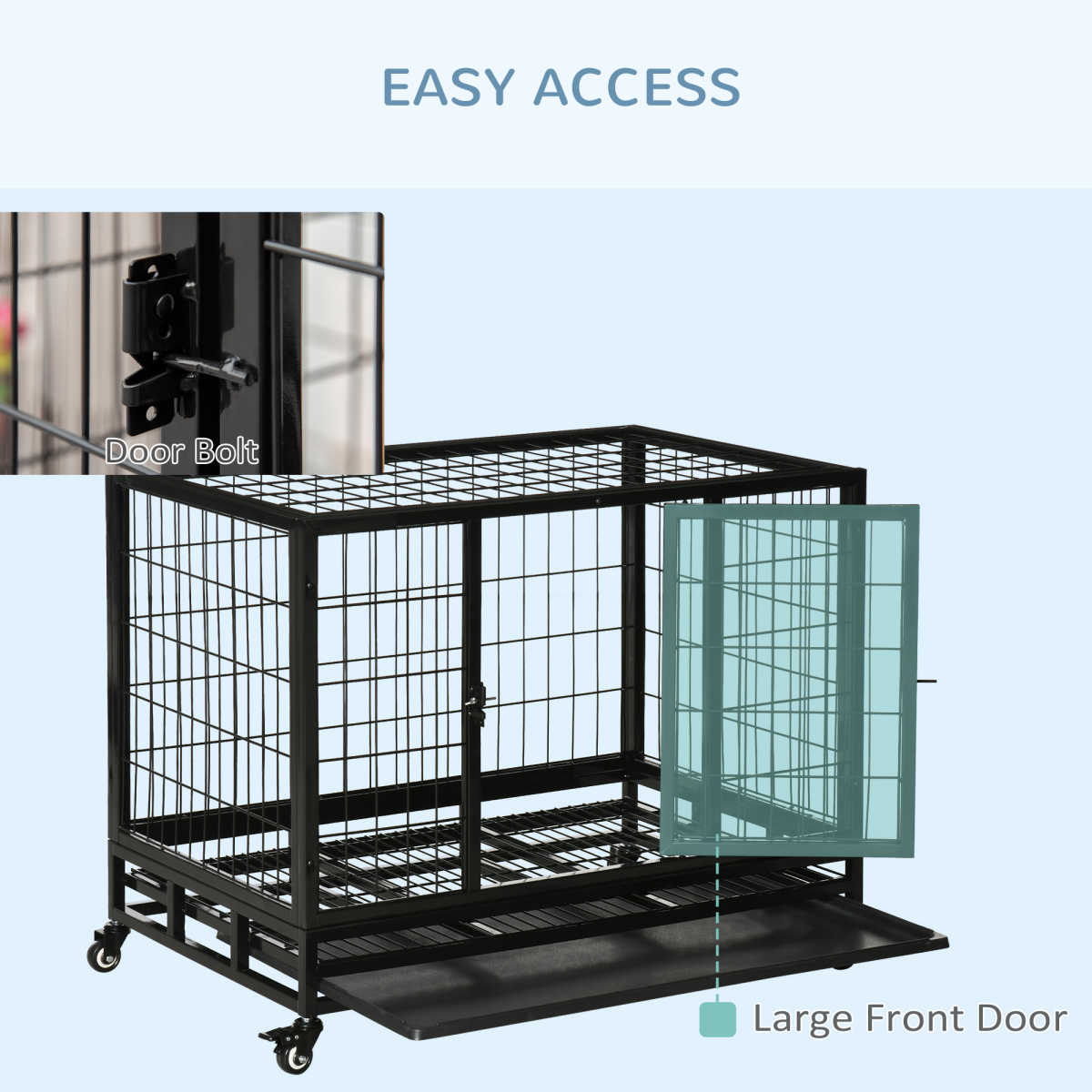 PawHut Heavy Duty Metal Dog Crate with Wheels and Tray