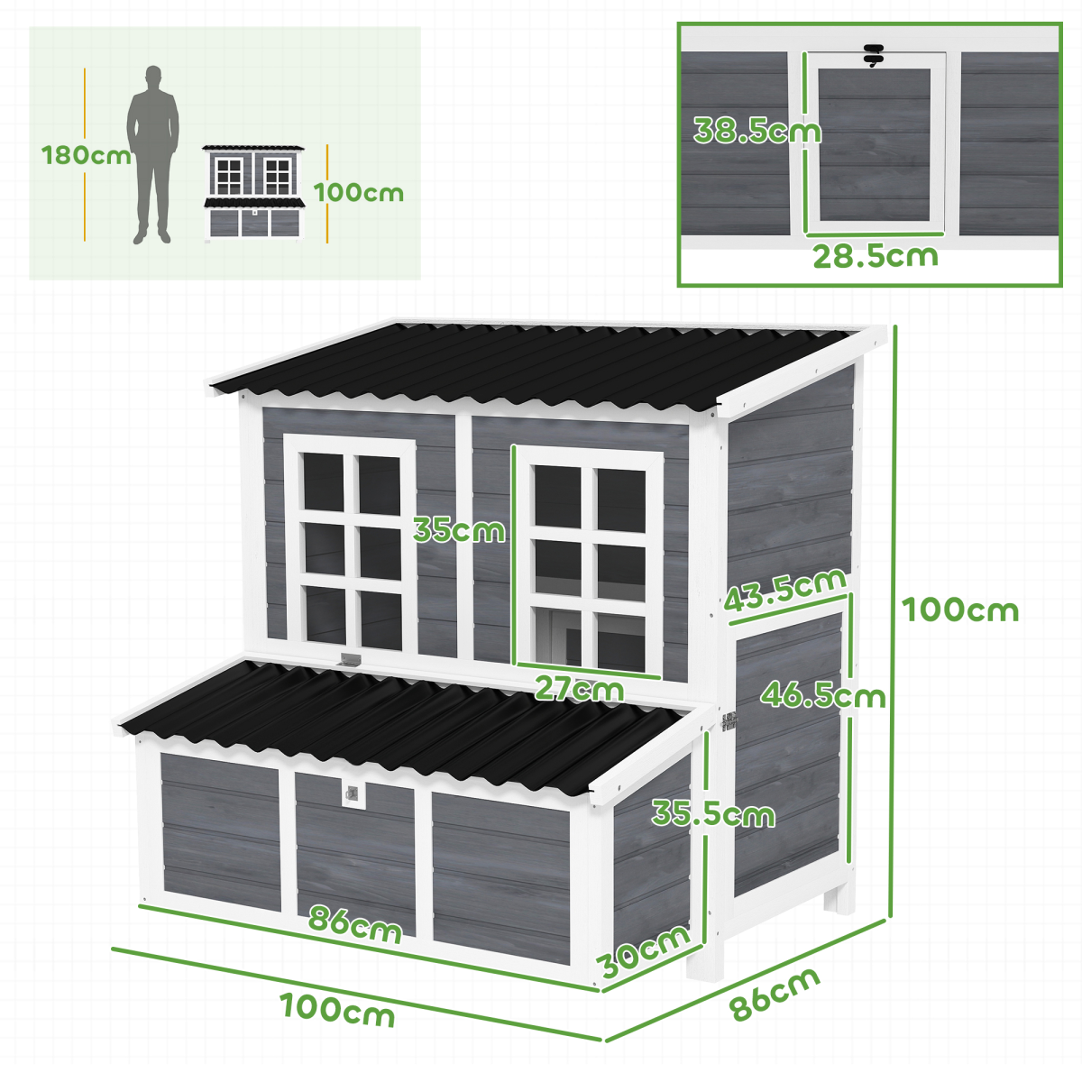 PawHut Wooden Chicken Coop with Nesting Box for 4-6 Chickens