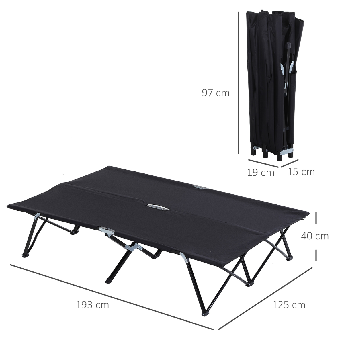 Outsunny Double Folding Camping Cot, Portable Outdoor Sleeping Bed, Black