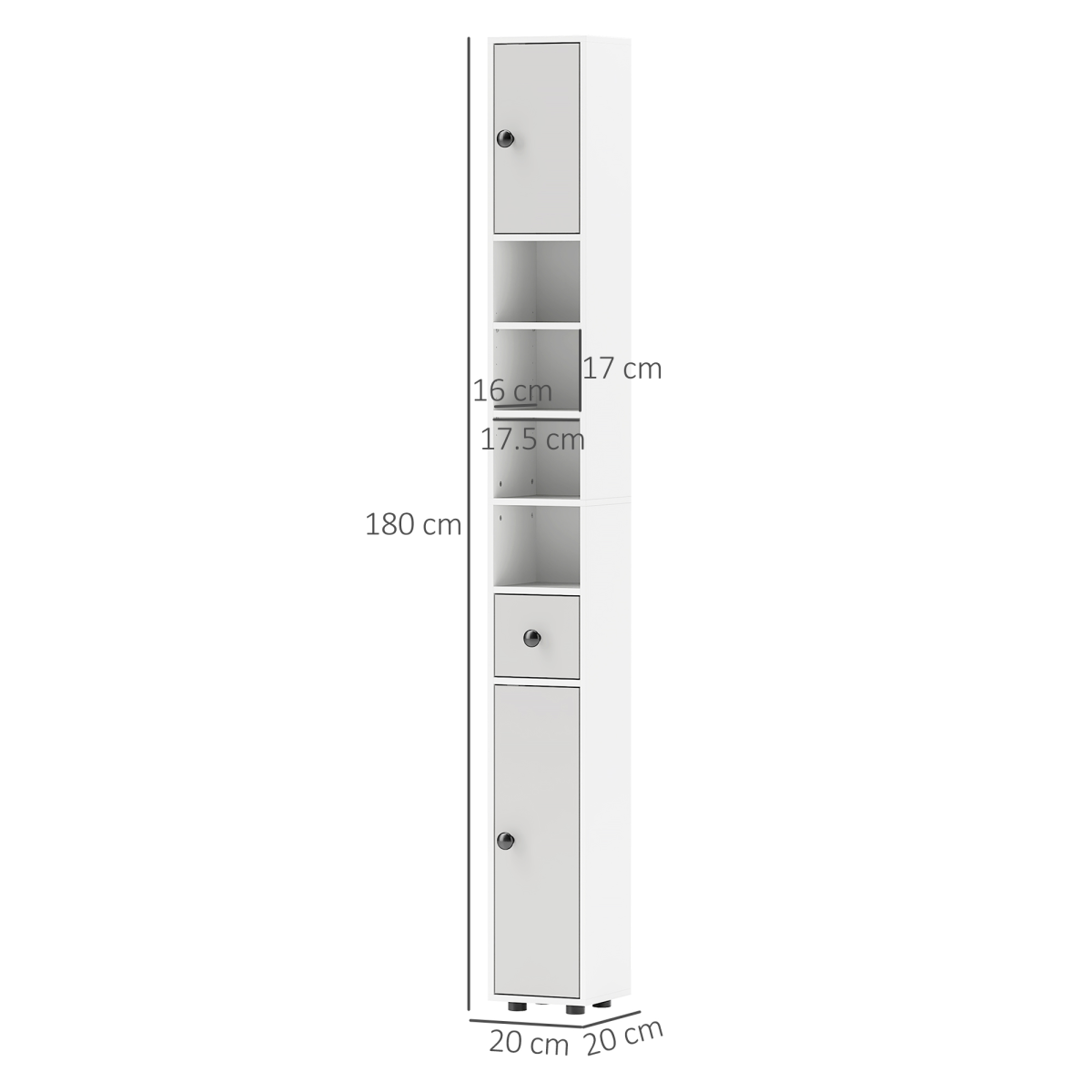 kleankin Slim Bathroom Storage Cabinet with Shelves, Light Grey