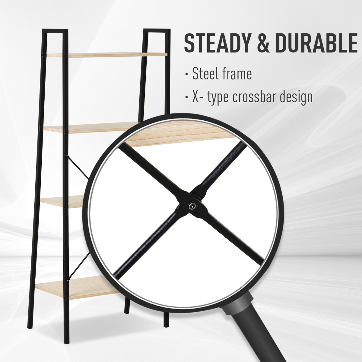 4-Tier Minimalistic Ladder Shelf Unit with Steel Frame and MDF Shelves for Display Storage