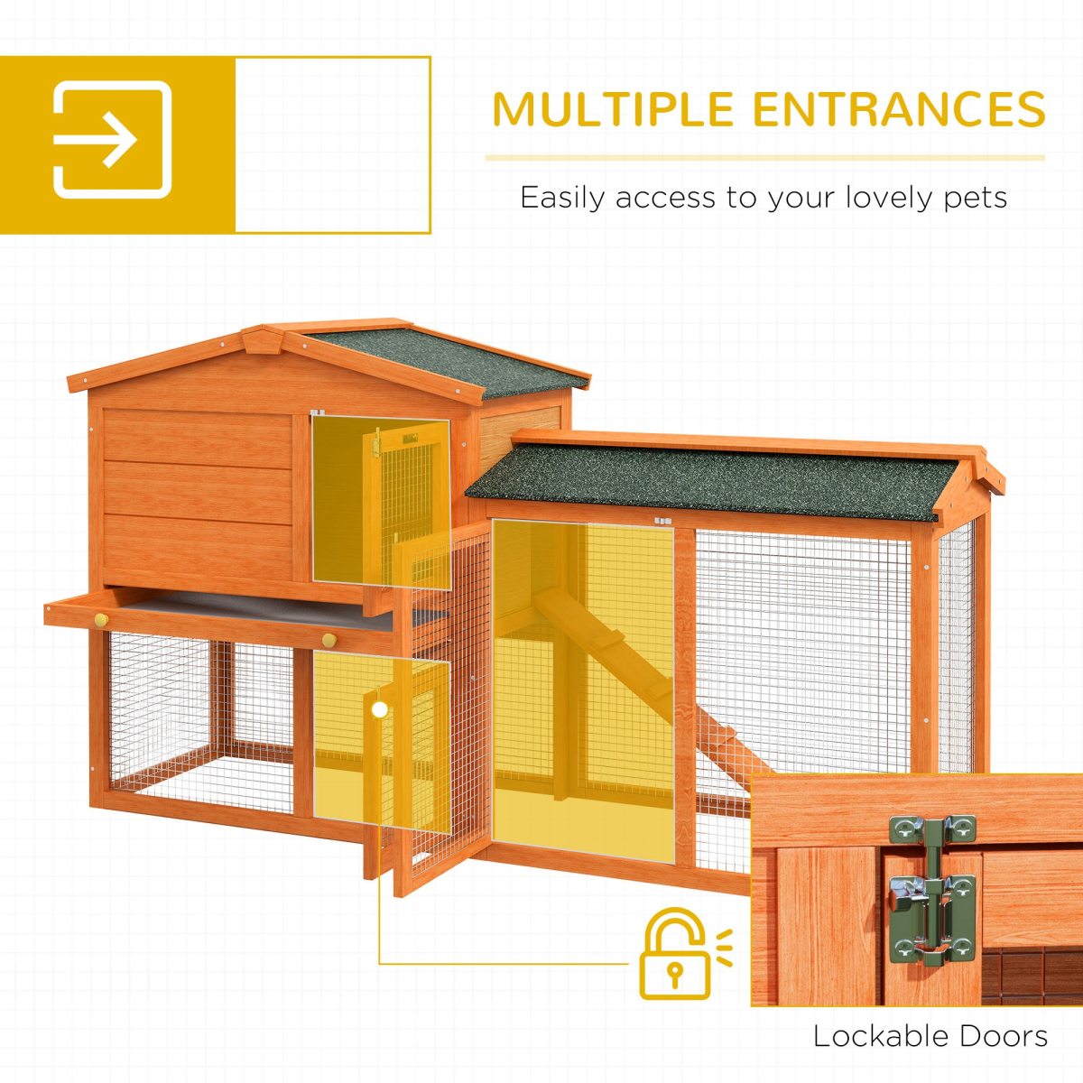 PawHut Wooden Rabbit Hutch with Run, Ramp and Slide-Out Tray