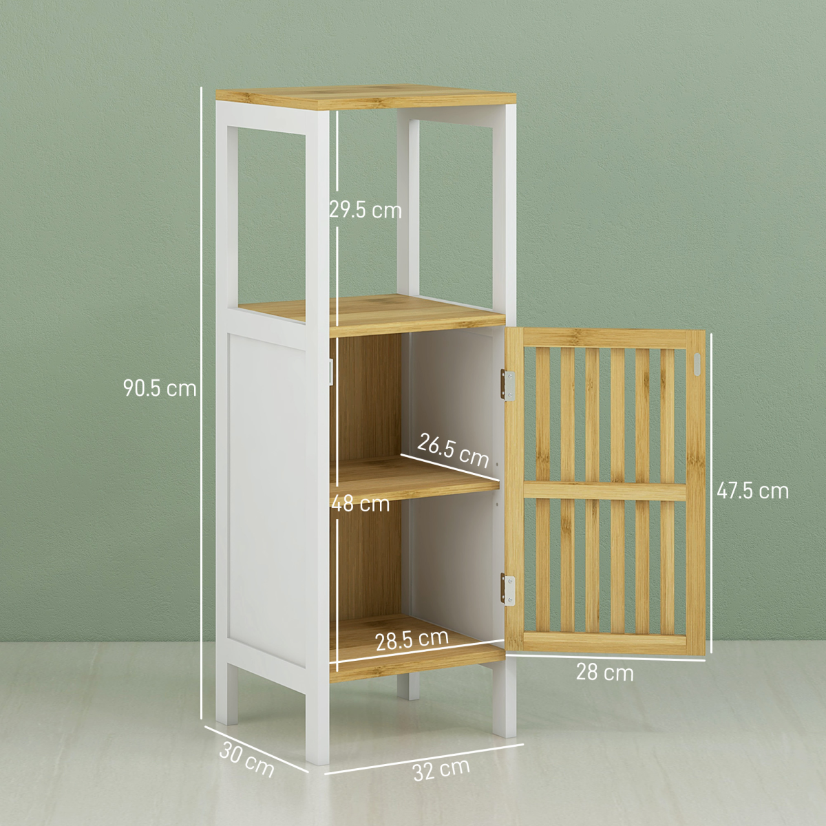 HOMCOM Bamboo Bathroom Floor Cabinet with Adjustable Shelf