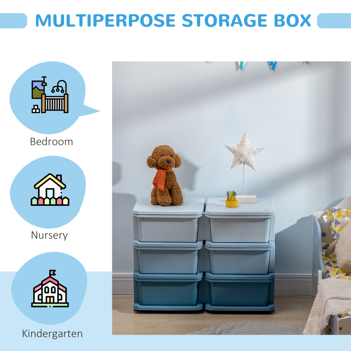 HOMCOM Kids Toy Storage Unit with 6 Drawers, Blue
