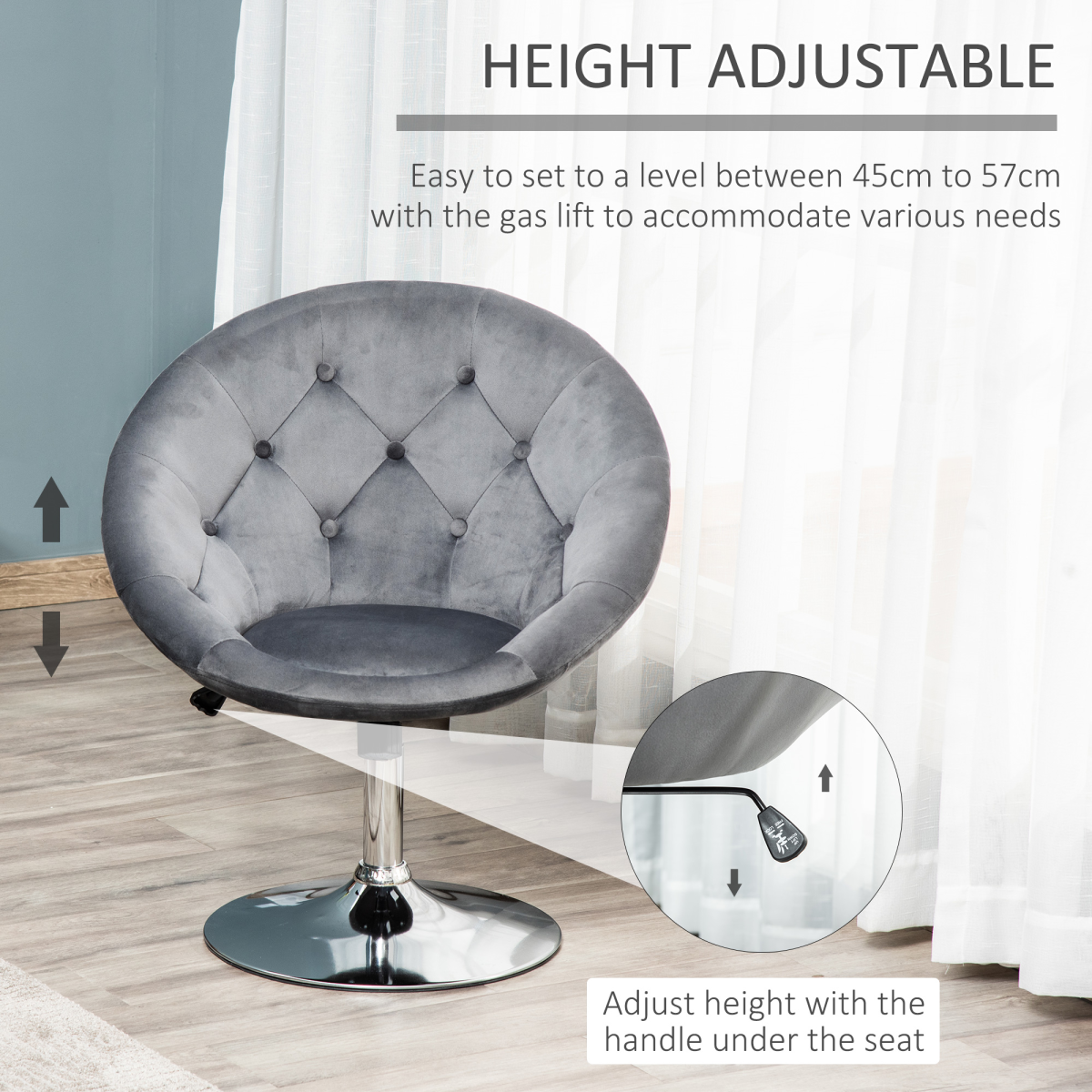 Adjustable Swivel Dining Height Bar Stool with Tufted Back, Grey