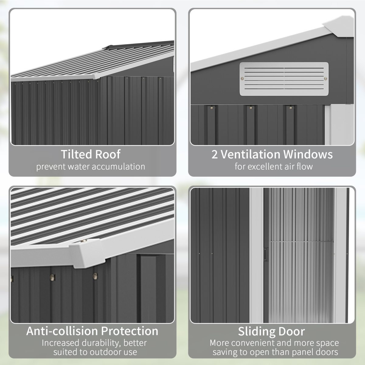 Outsunny Metal Outdoor Storage Shed with Sliding Door and Sloped Roof, 152 x 132 x 188 cm, Grey