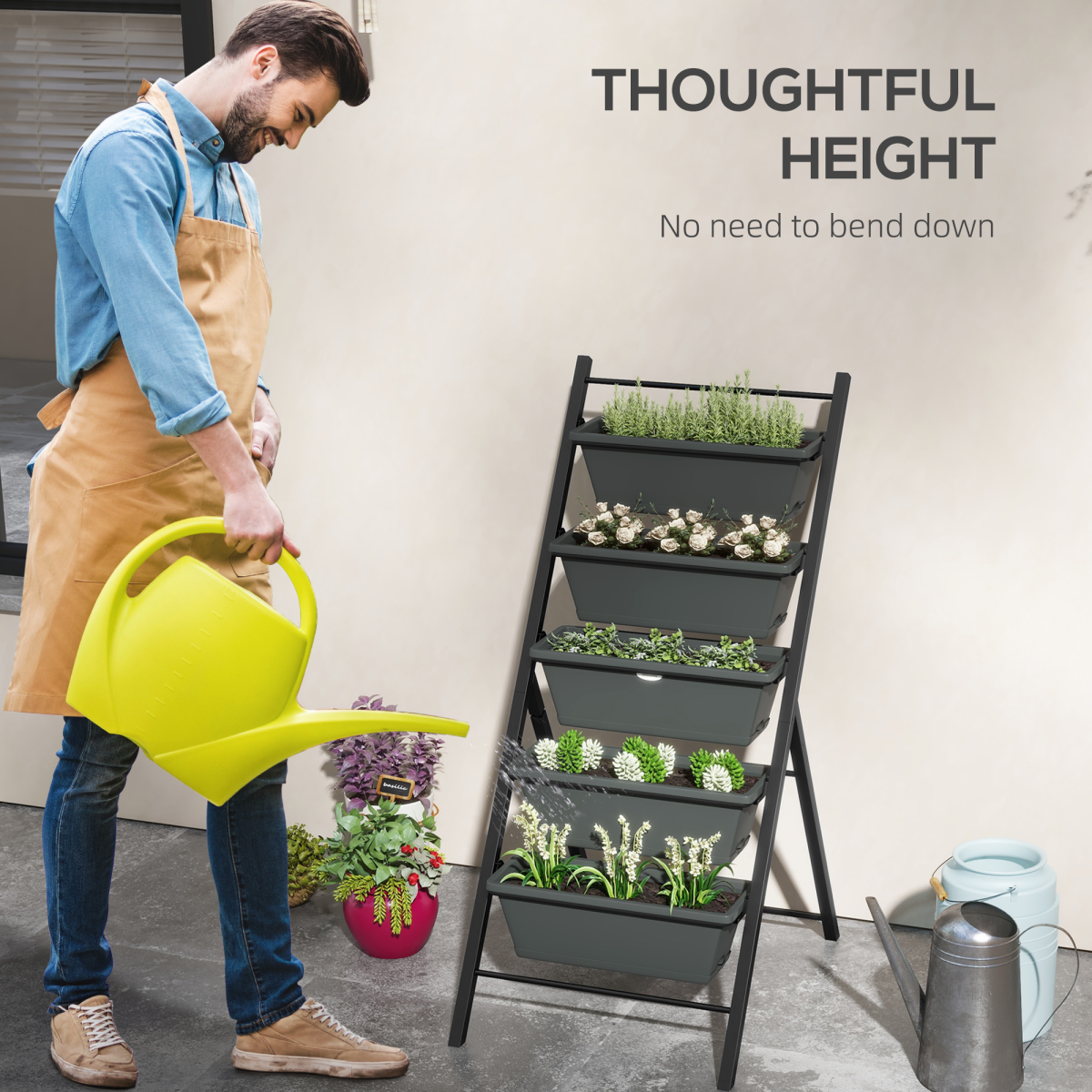 Outsunny Indoor Outdoor 5-Tier Vertical Raised Garden Bed with Removable Trays