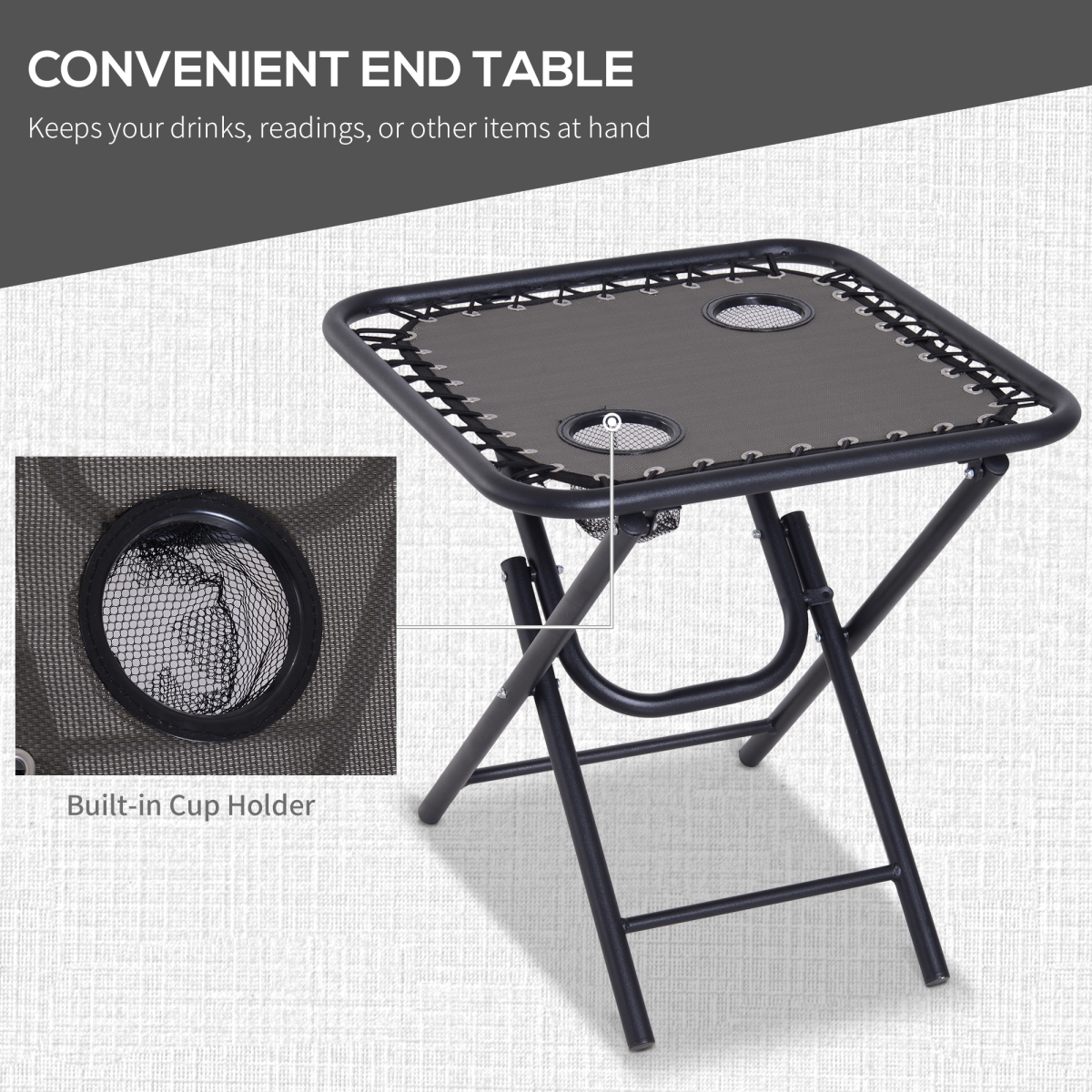 3-Piece Zero Gravity Sun Lounger Set with Side Table and Cup Holders, Dark Grey