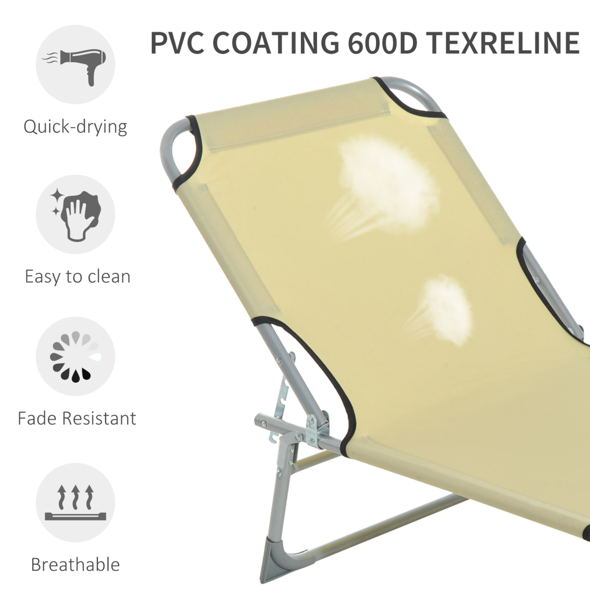 Portable Folding Camping Cot Sun Lounger with Adjustable Back, Outdoor Recliner Chaise Chair