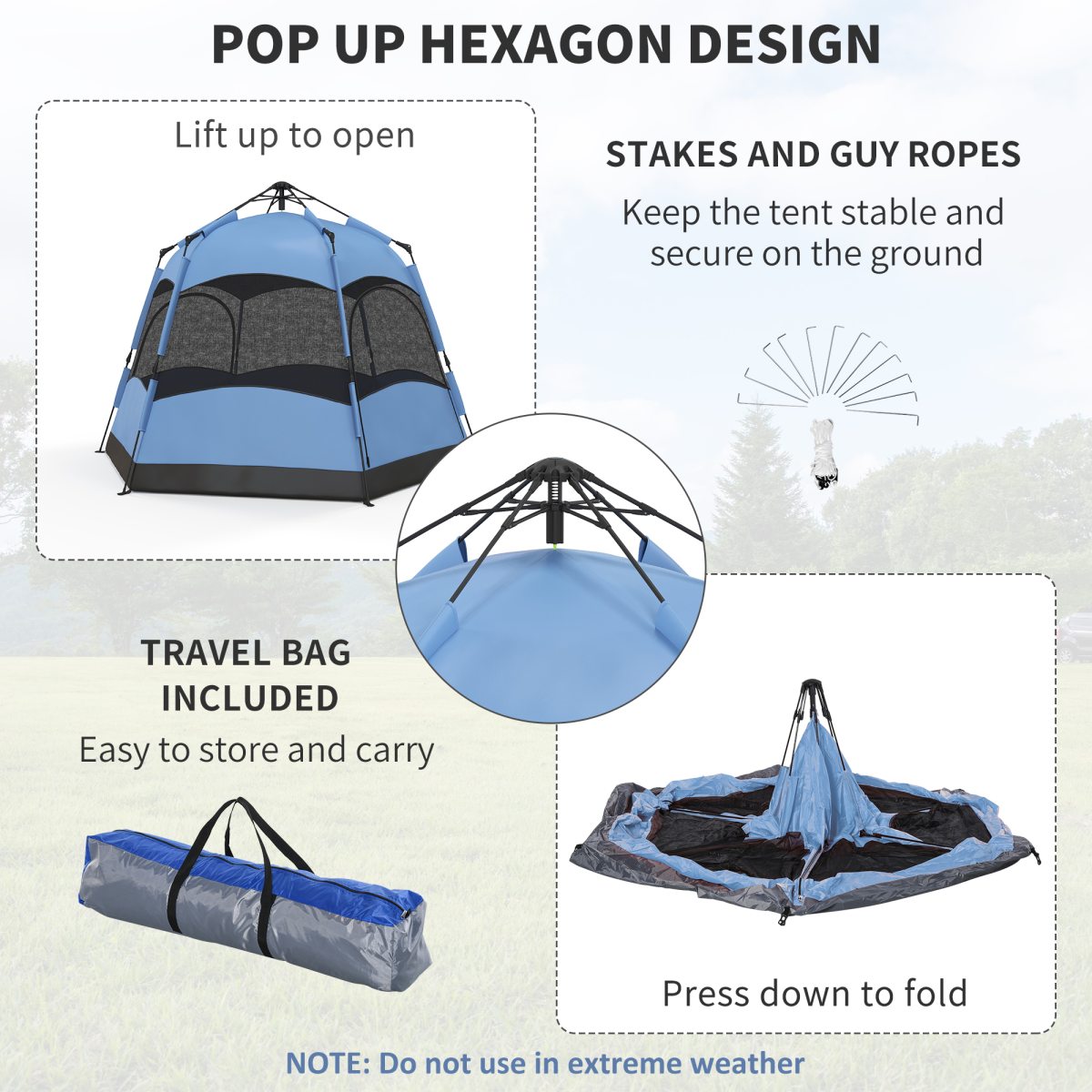 Outsunny 4 Person Pop Up Camping Tent, Water-Resistant, 2 Doors, Mesh Windows, Blue and Black