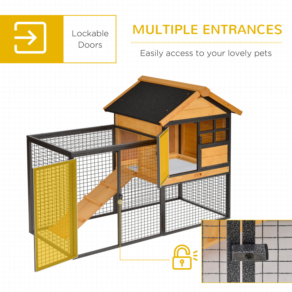 PawHut Outdoor Wooden Metal Rabbit Hutch with Run, 122 x 63 x 92cm