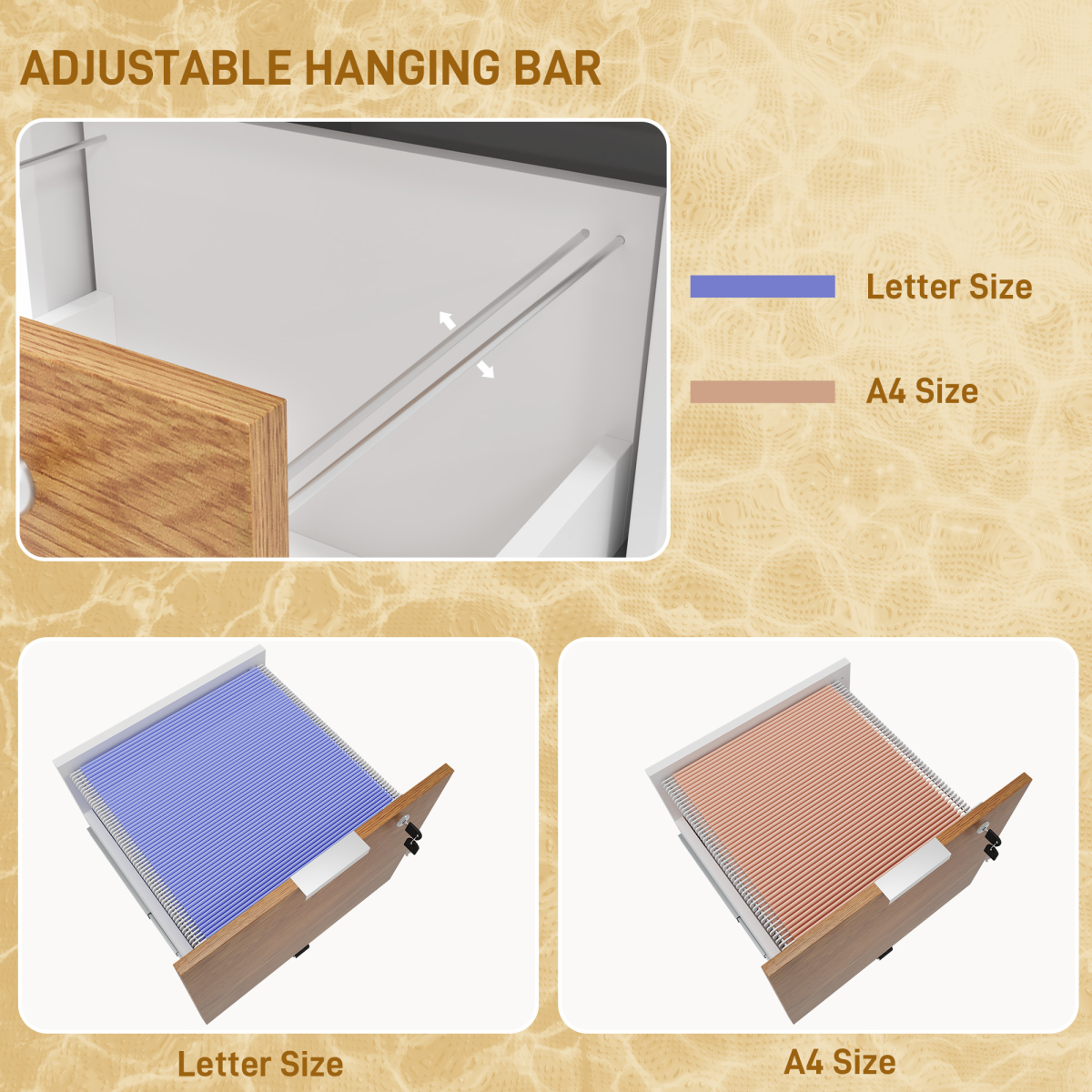 HOMCOM Lockable 2-Drawer Filing Cabinet with Hanging Bars for A4/Letter