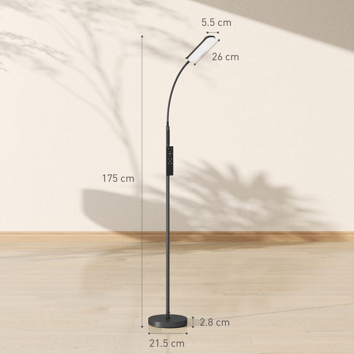 HOMCOM LED Floor Lamp with Magnetic Remote and Touch Control, Black