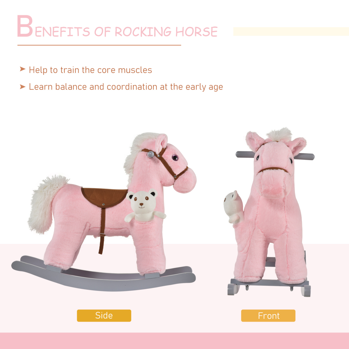 Kids Plush Ride-On Rocking Horse with Sounds and Handlebars