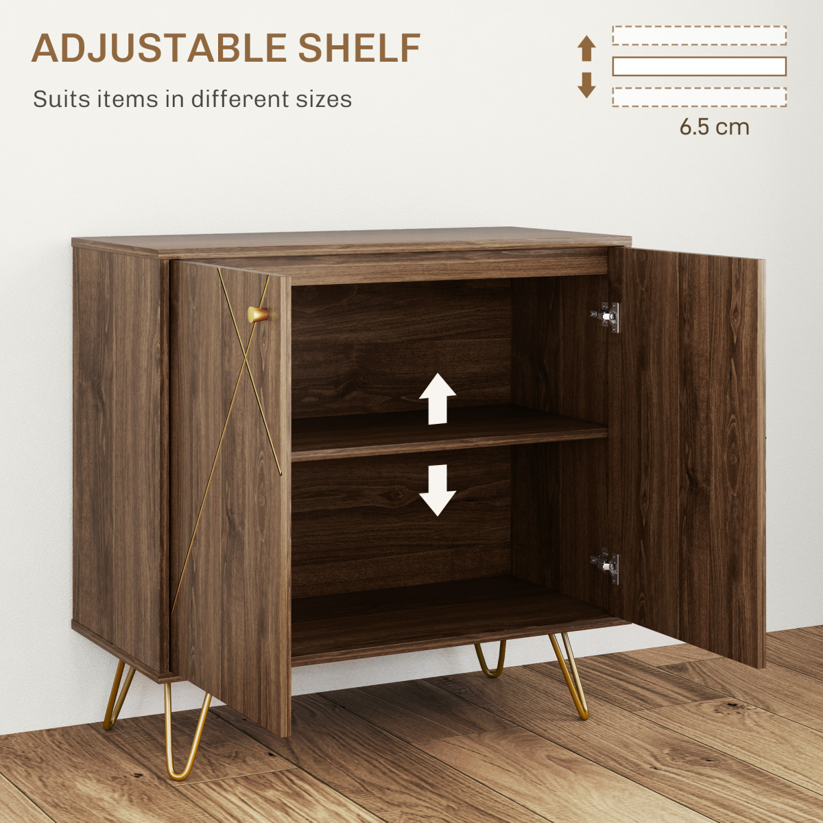 HOMCOM Brown Sideboard Storage Cabinet with Gold Steel Lines