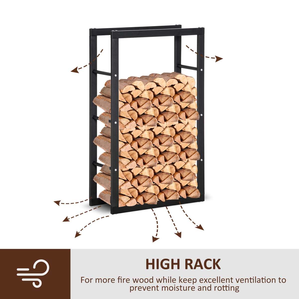 HOMCOM Metal Rust-Resistant Firewood Log Rack, Black, 100kg Capacity, Indoor and Light Outdoor Use