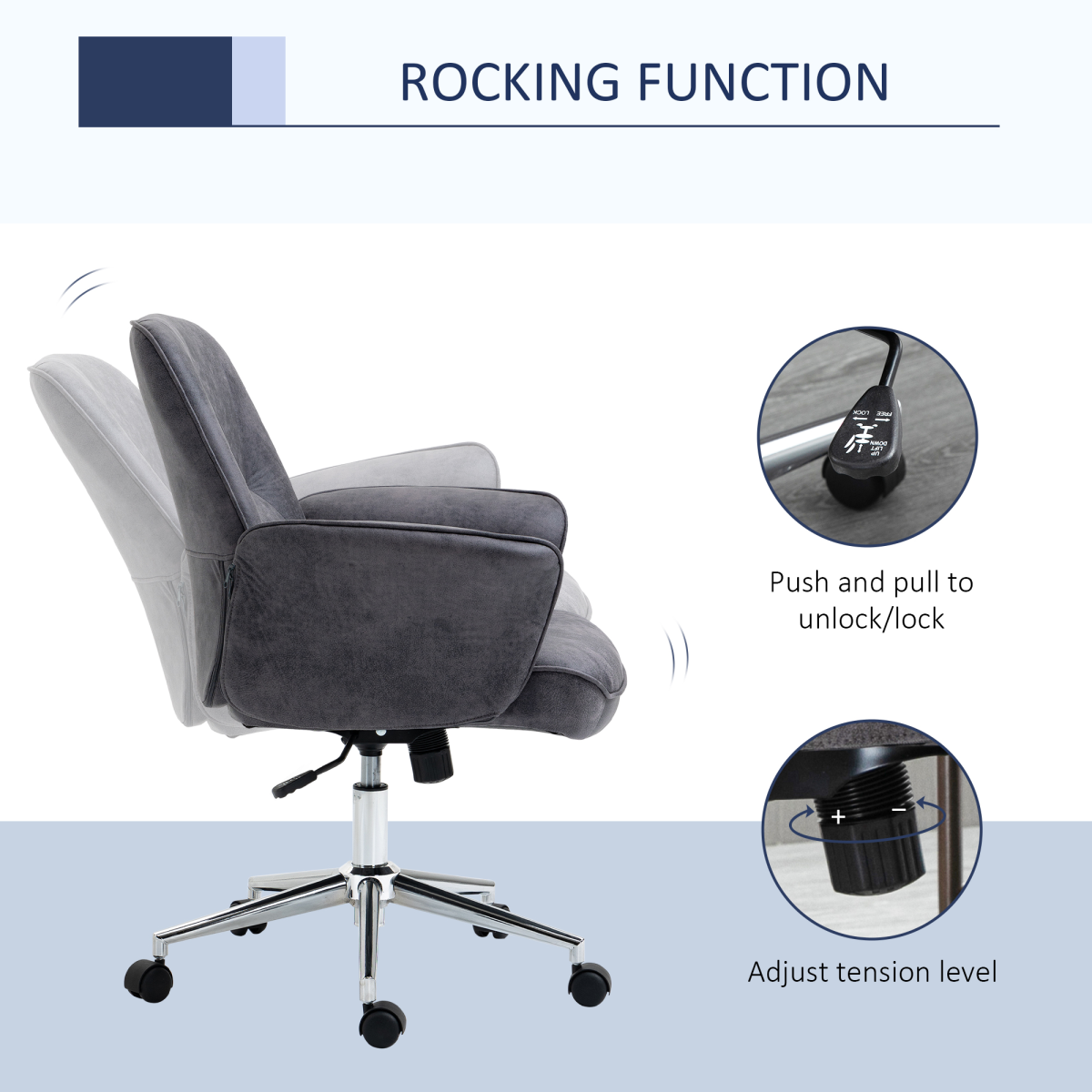 Vinsetto Retro Swivel Home Office Chair, Adjustable, Deep Grey
