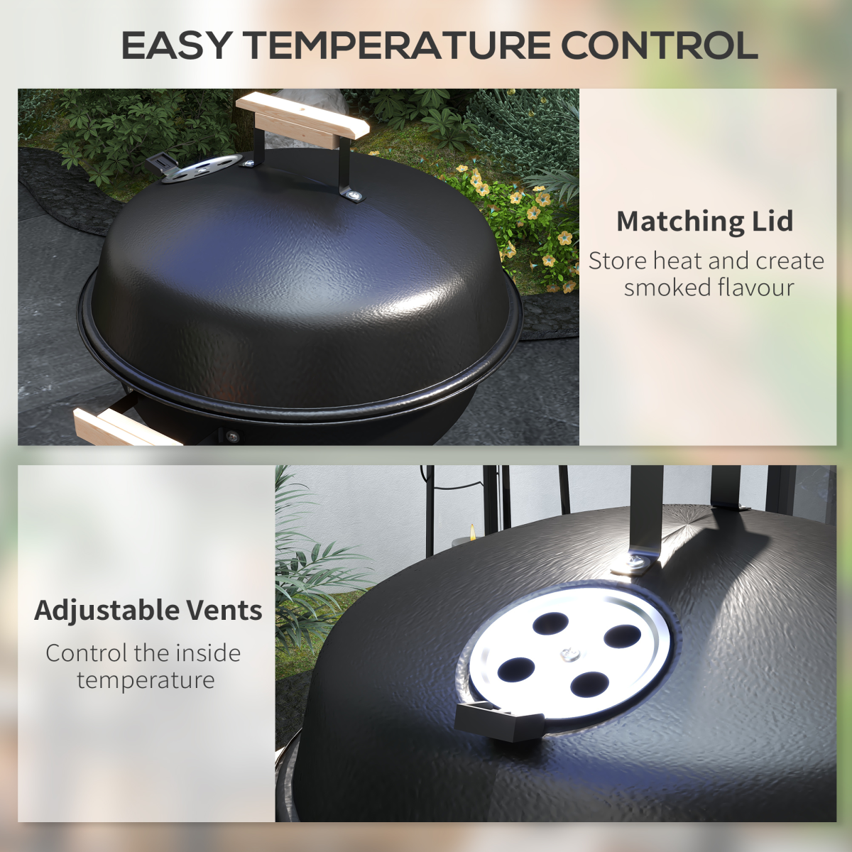 Outsunny Steel BBQ Grill with Porcelain Enamel Lid, One-Touch Cleaning System, Wheels and Bottom Shelf, 85H cm