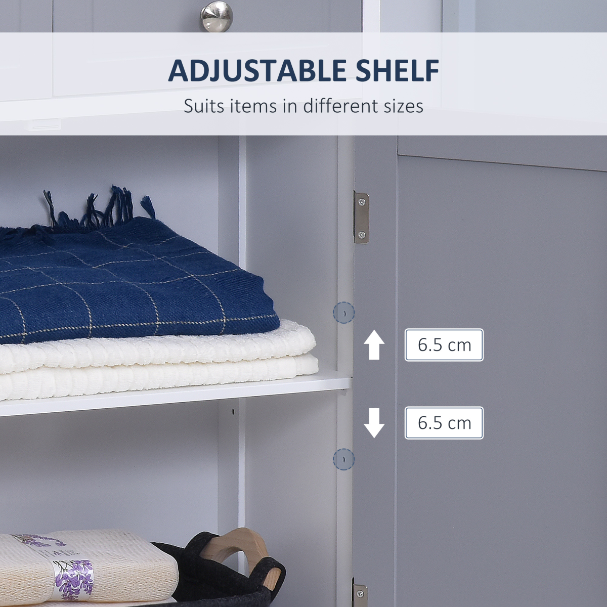 kleankin Grey MDF Freestanding Bathroom Cabinet with 1 Cupboard and 2 Drawers, Adjustable Shelf, Water-Resistant Finish