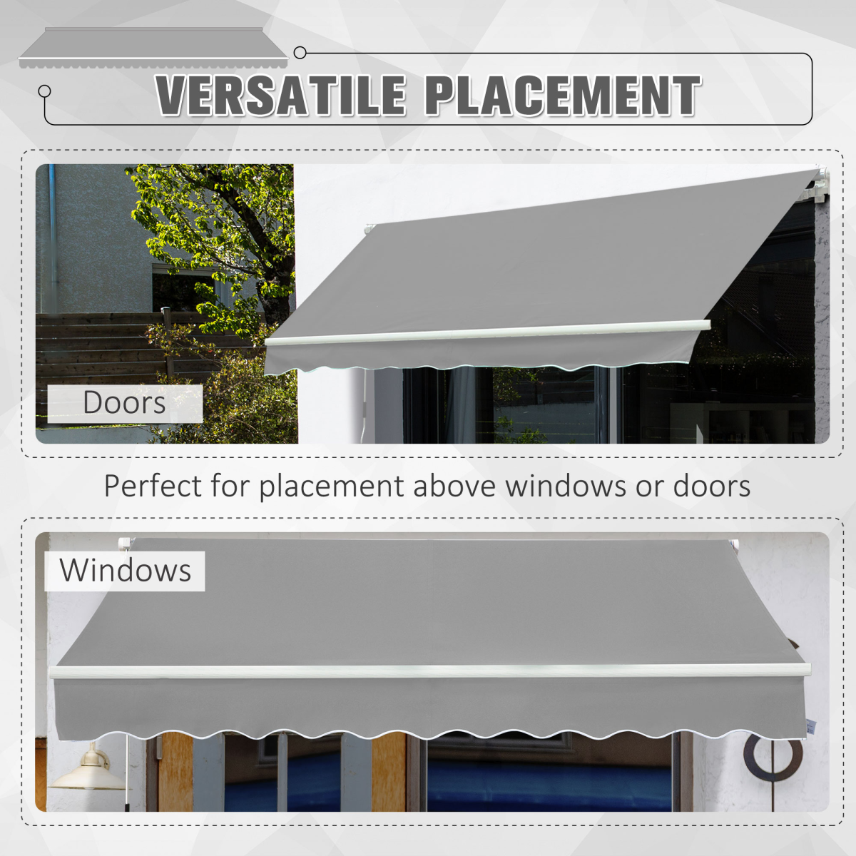 Outsunny Outdoor Awning Canopy with Hand Crank, Adjustable Angle, Aluminium Frame, 3 x 2m