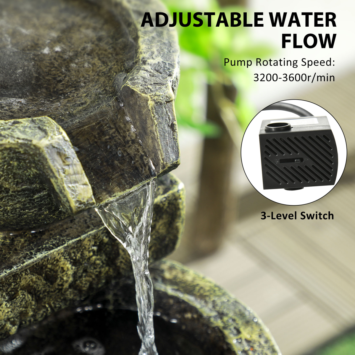 Outsunny 4-Tier Stone Look Garden Fountain with Adjustable Flow