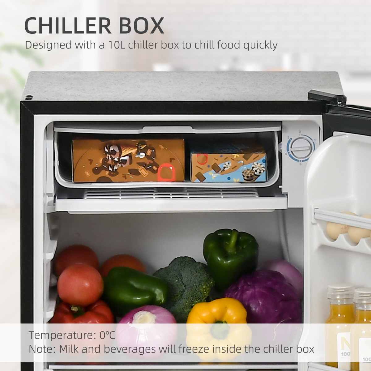 HOMCOM 91L Freestanding Under Counter Fridge with Chiller Box, Reversible Door, Black