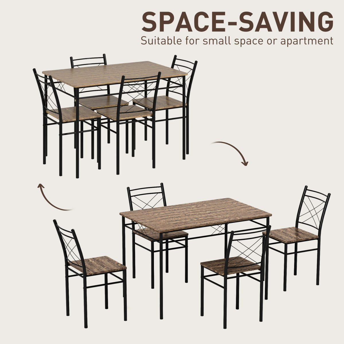 HOMCOM 5-Piece Space Saving Dining Table and Chairs Set, Oak/Black