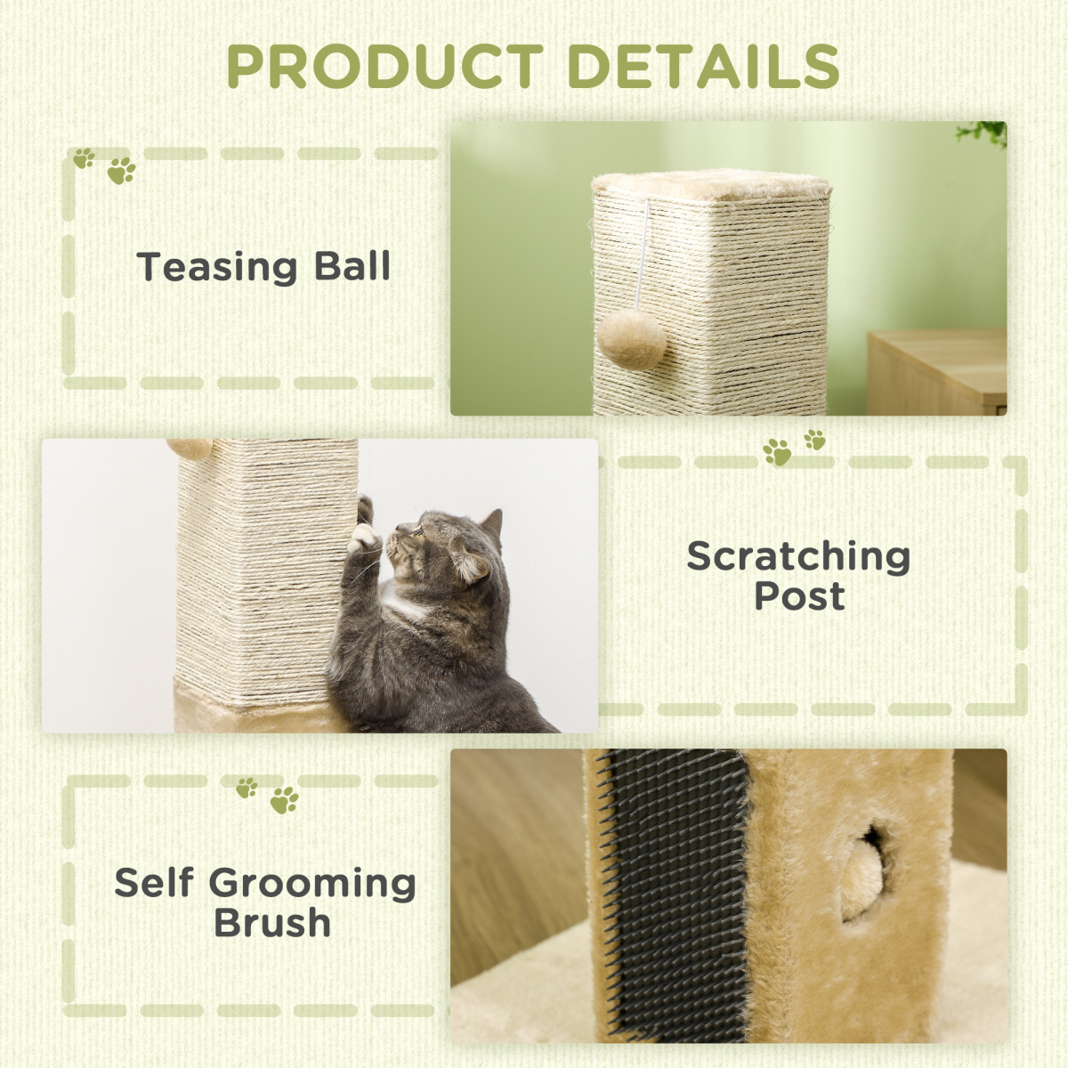 PawHut Beige Cat Scratching Post with Carpet Base & Hanging Toy