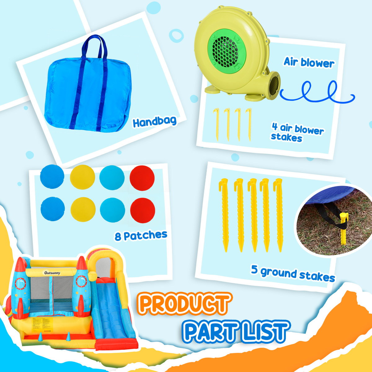 Inflatable Bouncy Castle with Slide, Pool, Trampoline & Blower