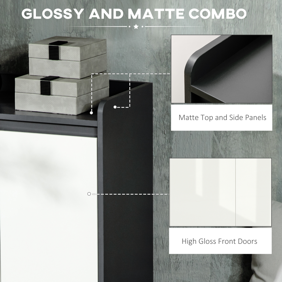 Modern White Shoe Cupboard for Hallway with Open Shelves and Adjustable Shelving