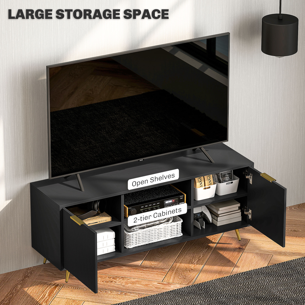 HOMCOM Black TV Stand Cabinet with Storage for 55 Inch TVs