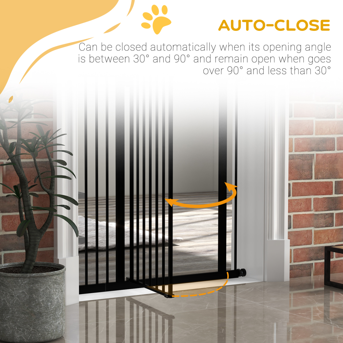 PawHut Adjustable 74-94cm Metal Pet Gate with Auto-Close Door White