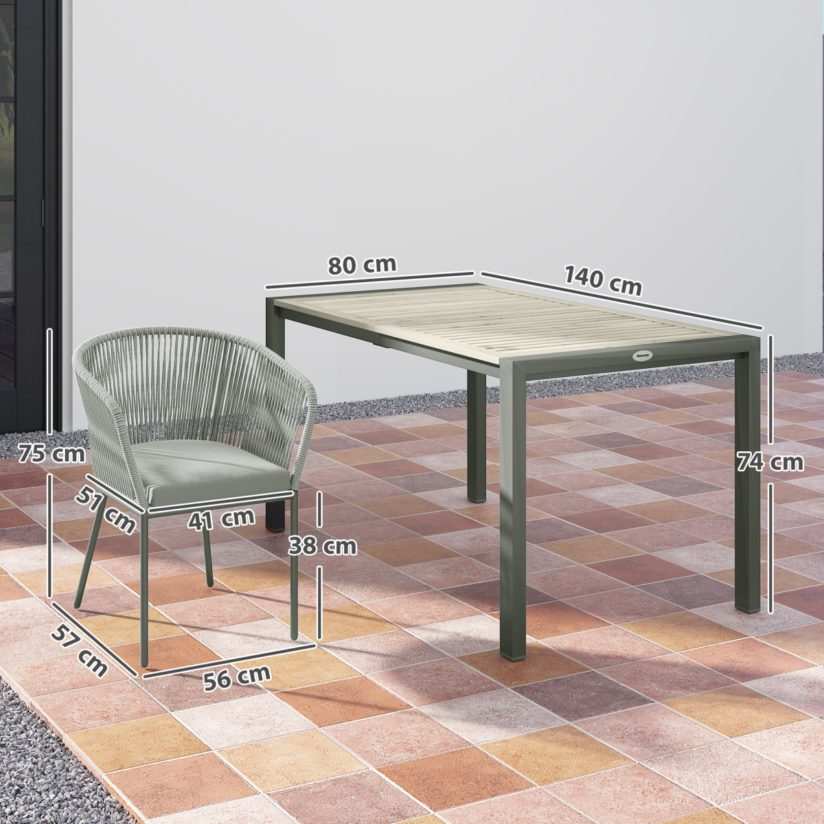 Outsunny 6-Seater Grey Rattan Dining Set with Acacia Wood Table and Cushions