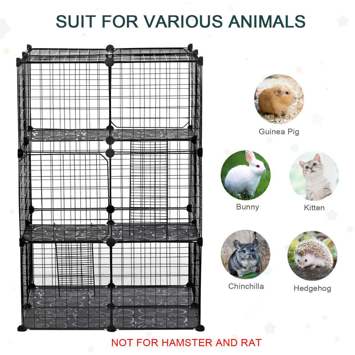 PawHut DIY Small Animal Playpen Cage with 39 Panels, 3 Doors and 2 Ramps, Customizable for Rabbits and Chinchillas