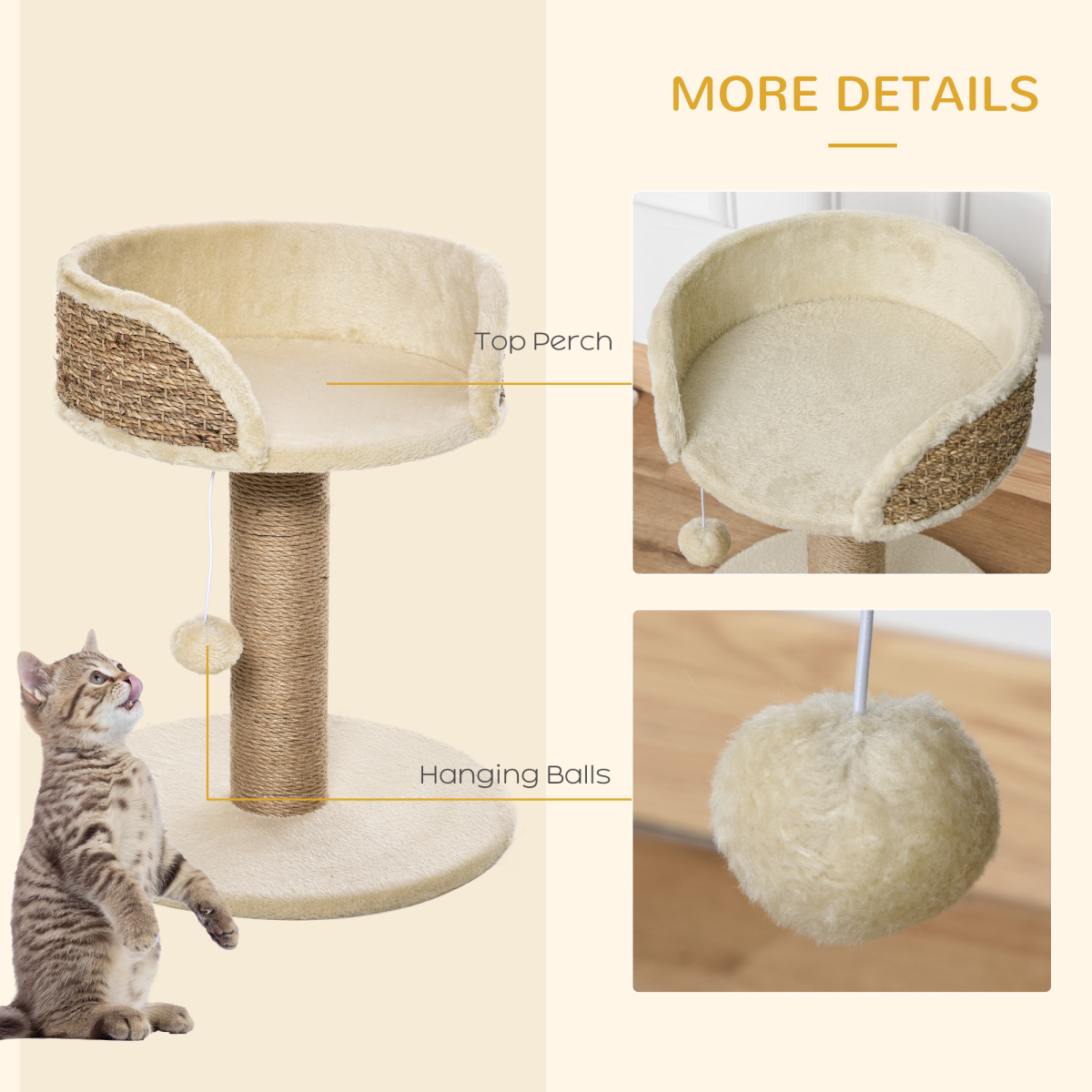 Cat Tree Tower Activity Center with Perch Bed, Scratching Post and Hanging Ball