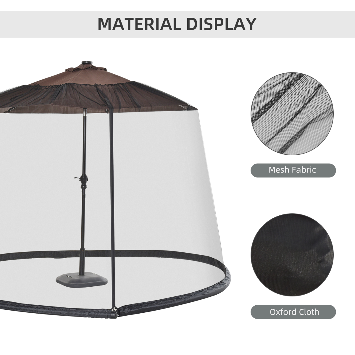 Outsunny 2.3m Black Umbrella Table Mosquito Net with Zippered Door