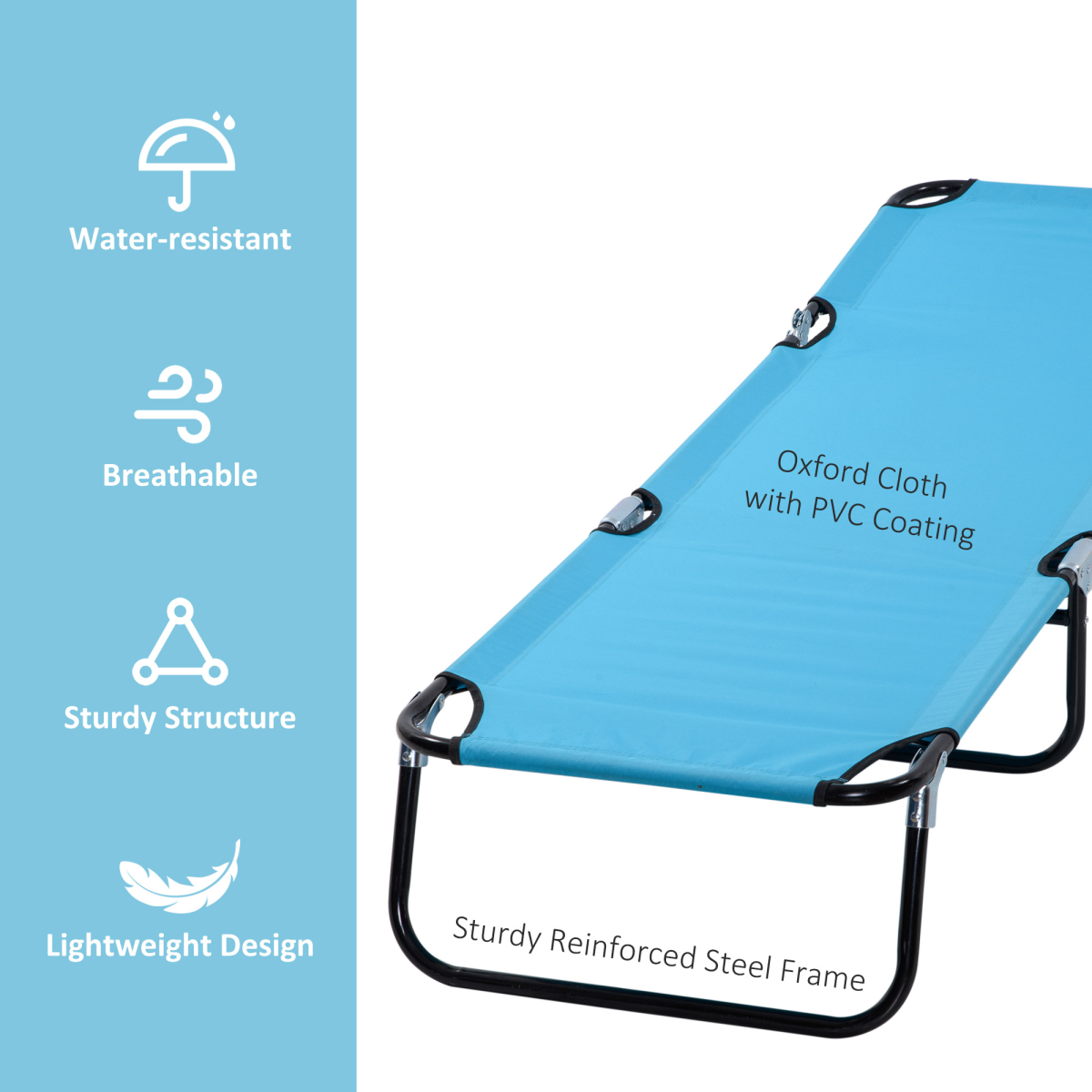 Outsunny Folding Reclining Chaise Lounge Chair with 5-Level Adjustable Backrest, Sky Blue