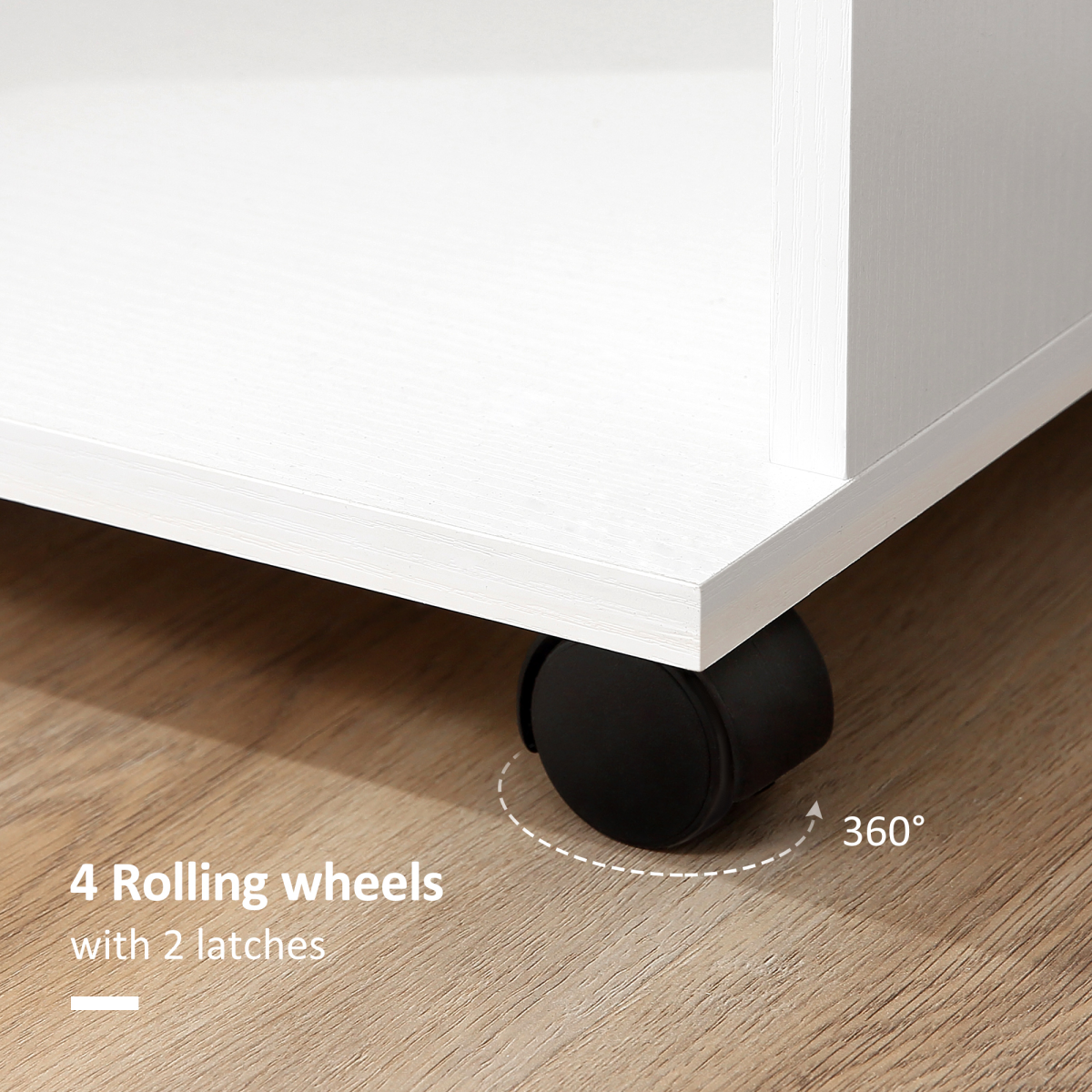 White Storage Wardrobe with Shelves, Hanging Rail & Wheels