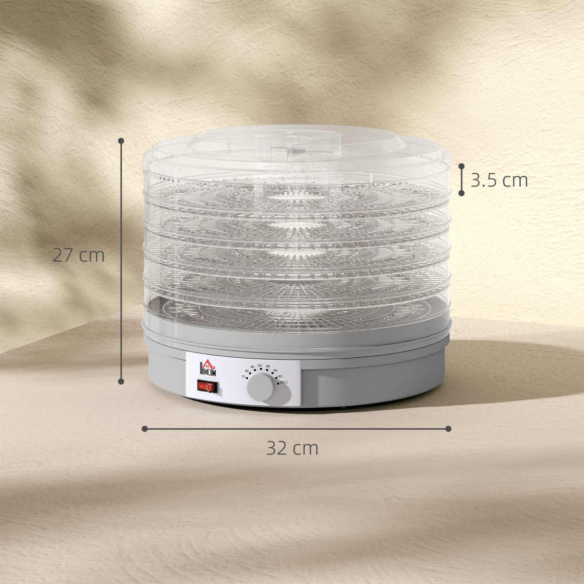 HOMCOM 5-Tier Food Dehydrator, Adjustable 35-70°C, Grey