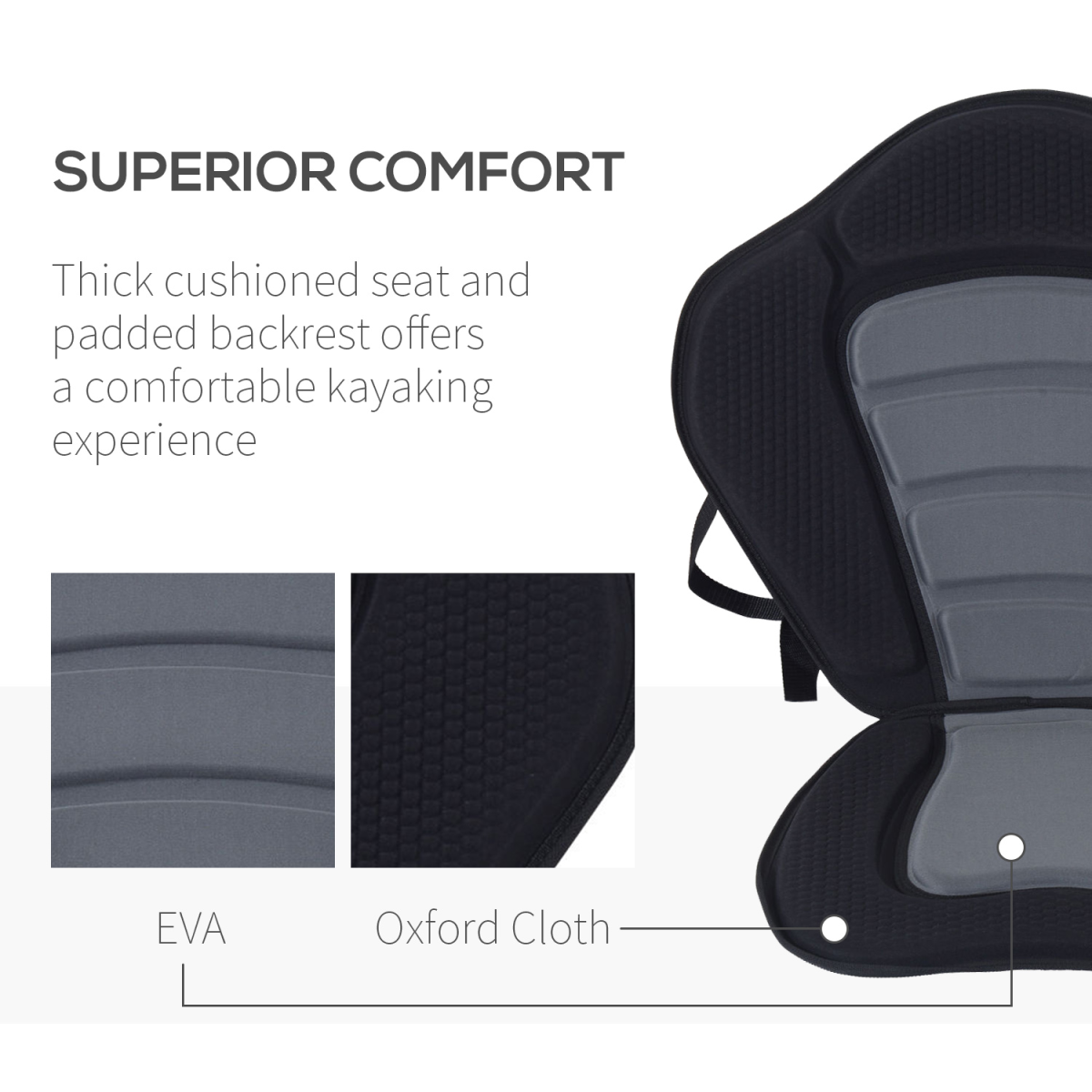 Universal Sit-On-Top Kayak Seat with Backrest, Detachable Fishing Boat Seat, Adjustable Tie-Down Straps