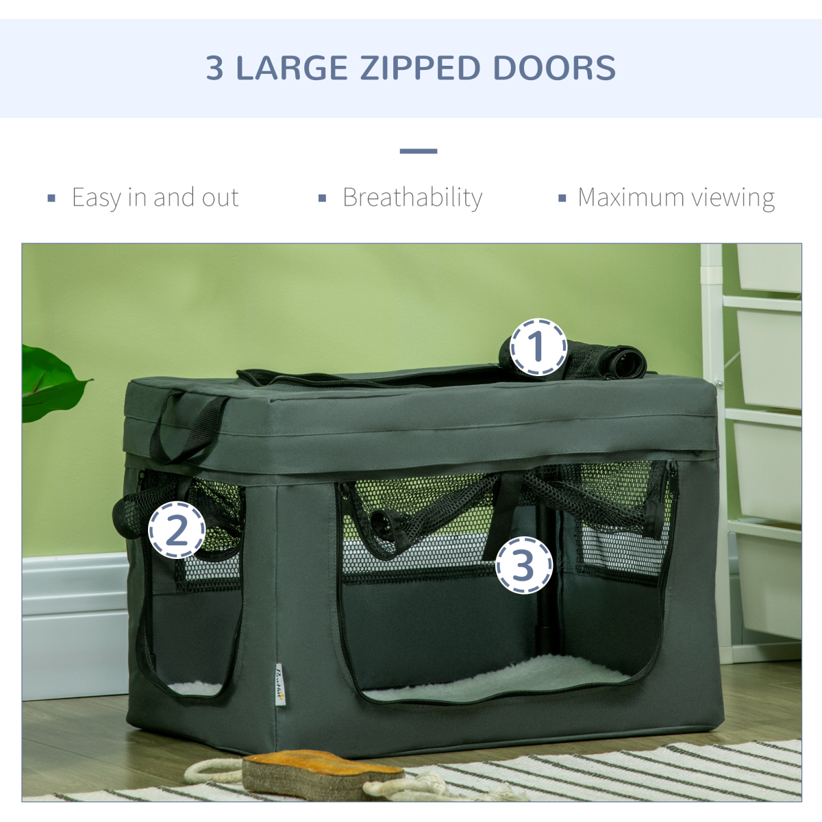 PawHut Foldable Pet Carrier with Cushion for Cats & Mini Dogs, Grey