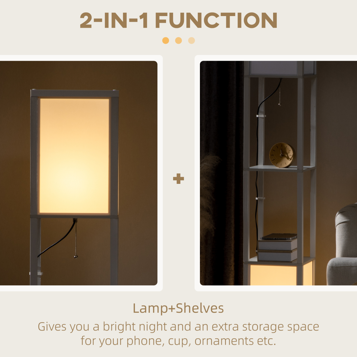HOMCOM White Shelf Floor Lamp with Dual Light and Shelves