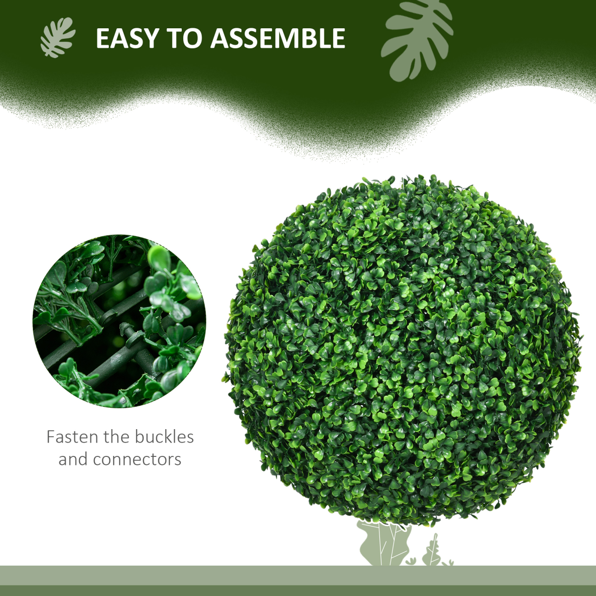 HOMCOM Set of 2 Artificial Boxwood Topiary Balls, Indoor Outdoor UV Protected