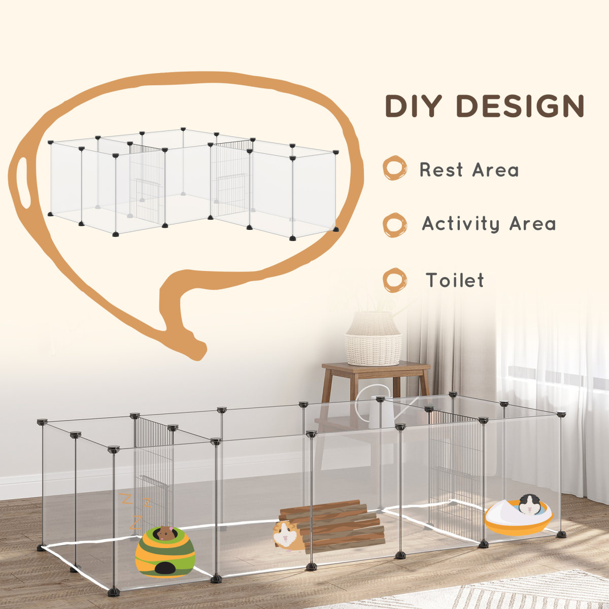 PawHut 18-Panel DIY Small Animal Playpen for Guinea Pigs & Hedgehogs