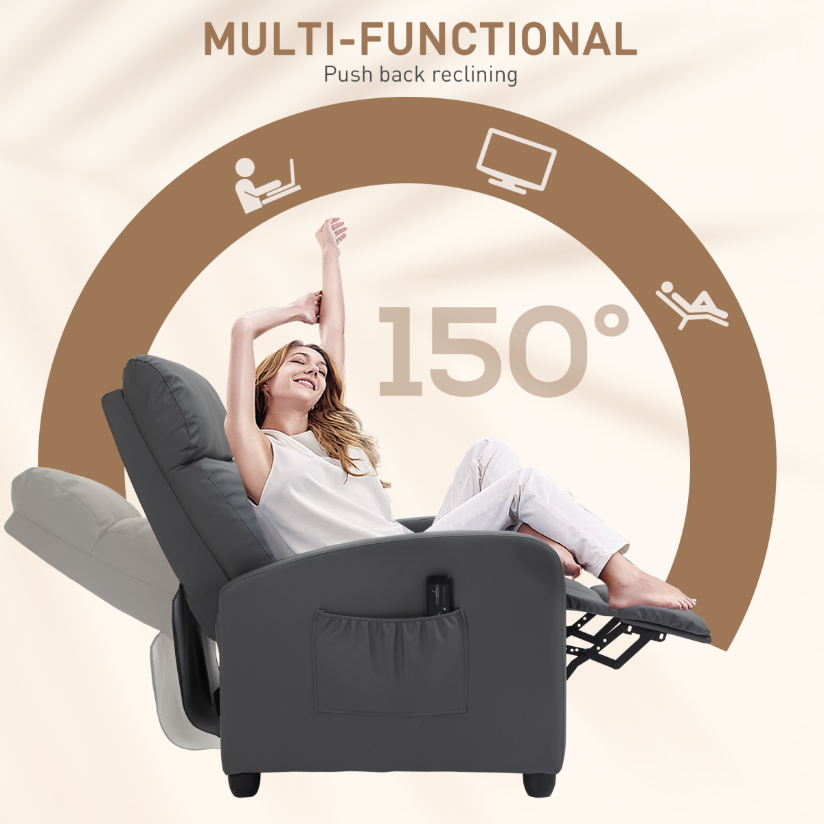 Massage Recliner Chair with Two Massage Points, 8 Modes, Adjustable Settings and Remote Control, 120kg Max Load